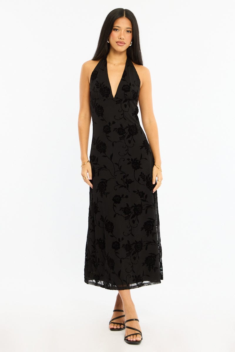 Black Halter Neck Dress Burnout