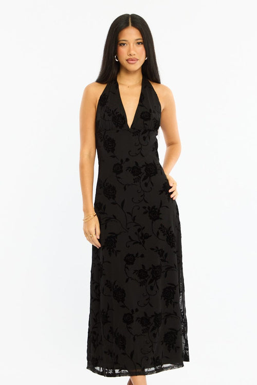 Black Halter Neck Dress Burnout