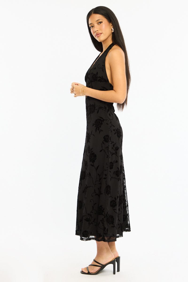 Black Halter Neck Dress Burnout