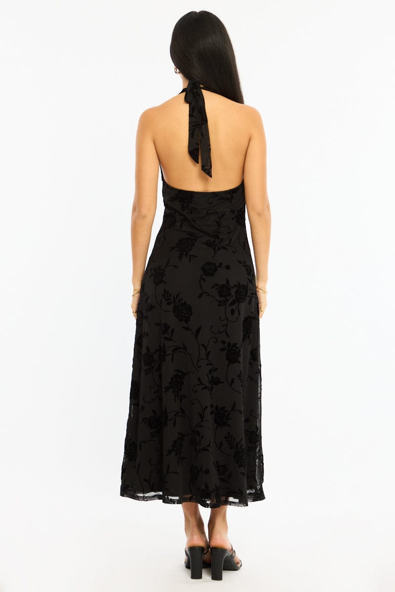 Black Halter Neck Dress Burnout