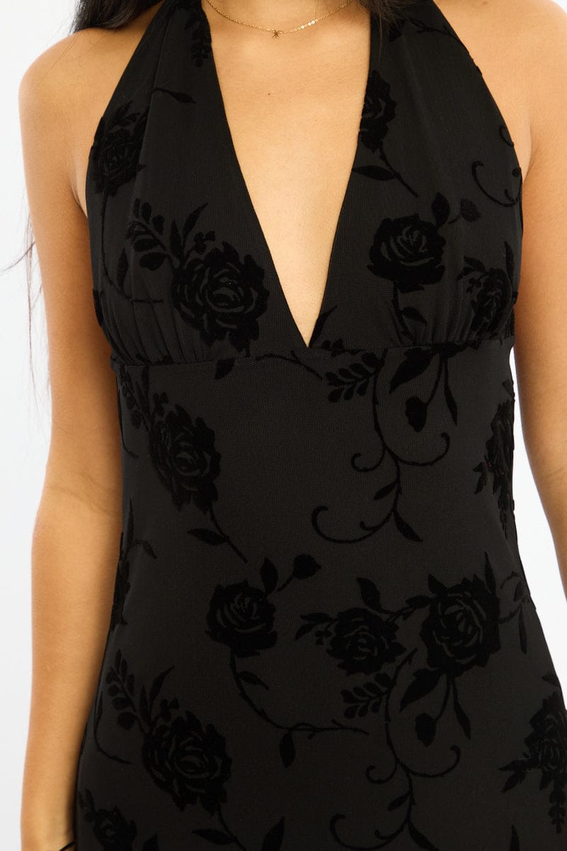 Black Halter Neck Dress Burnout