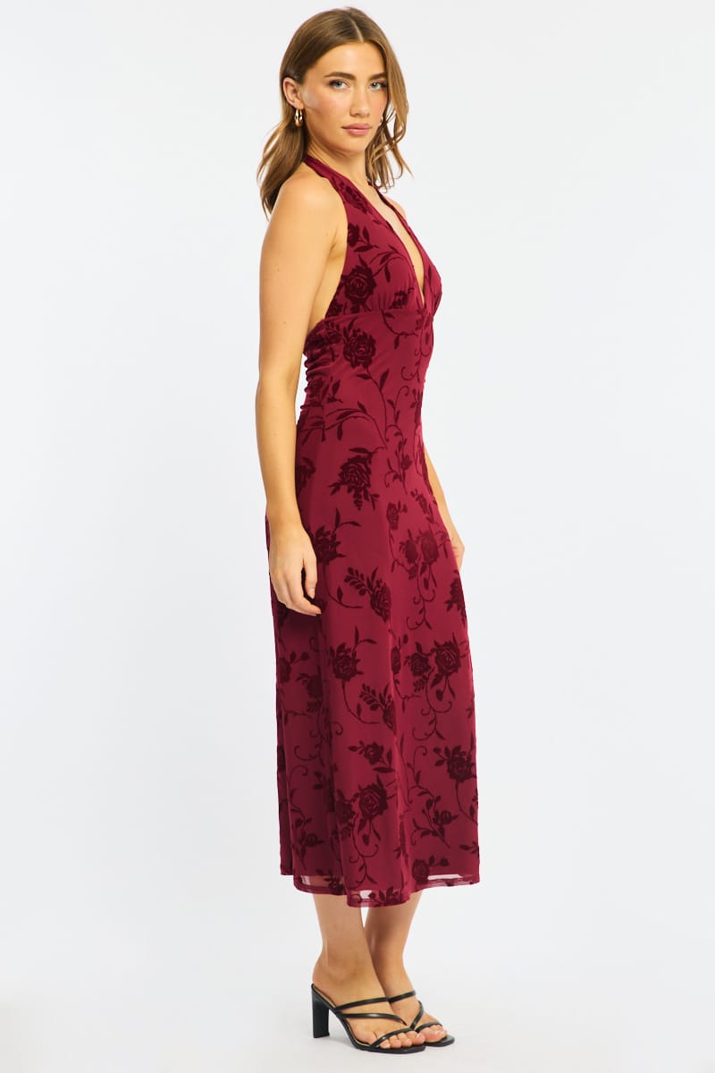 Red Halter Neck Dress Burnout