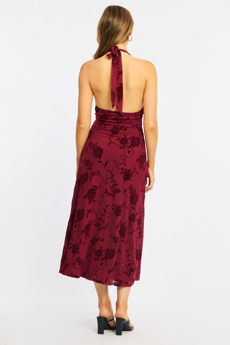 Red Halter Neck Dress Burnout