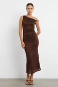 Brown Off Shoulder Midi Dress