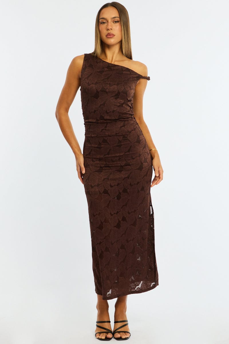 Brown Off Shoulder Midi Dress