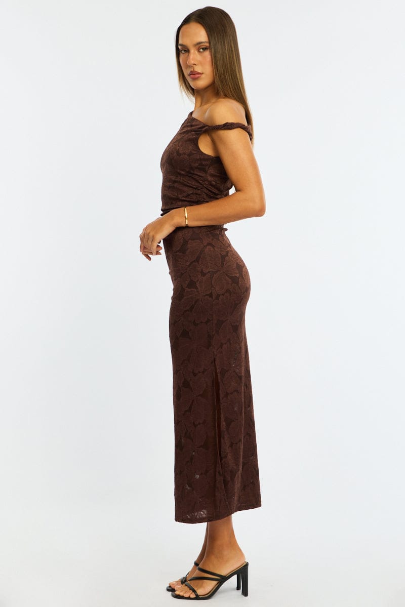 Brown Off Shoulder Midi Dress
