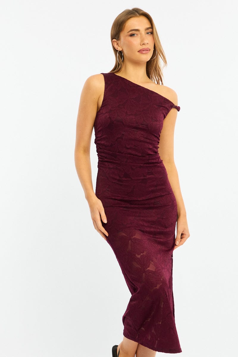 Red Off Shoulder Midi Dress