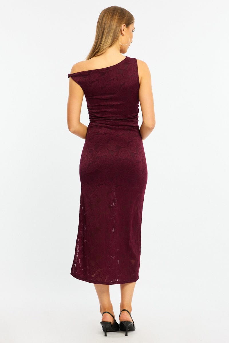 Red Off Shoulder Midi Dress