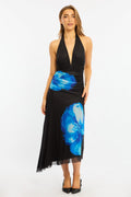 Blue Floral Halter Neck Midi Dress