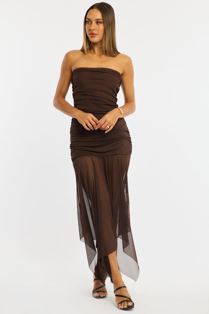 Brown Strapless Maxi Dress