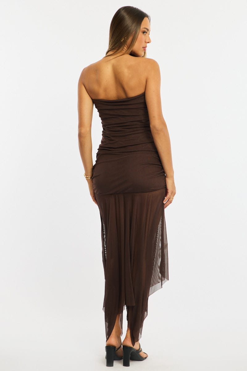 Brown Strapless Maxi Dress