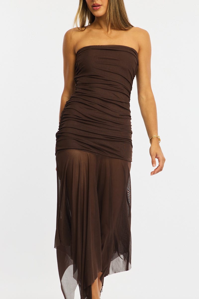 Brown Strapless Maxi Dress