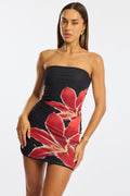 Black Floral Bodycon Dress Mini