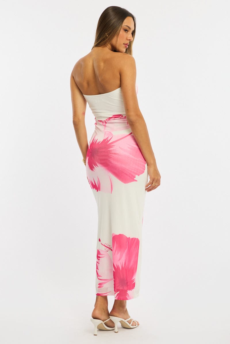 Pink Floral Strapless Maxi Dress