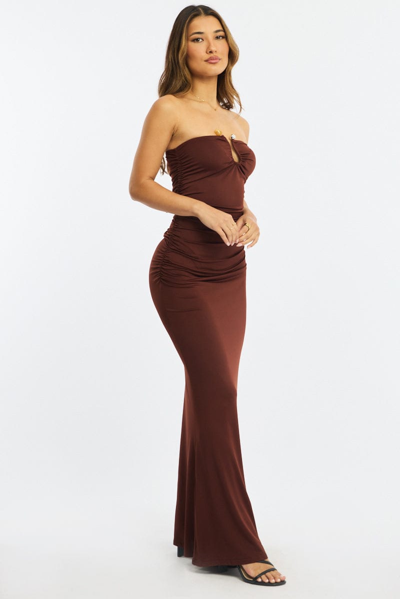 Brown Strapless Maxi Dress