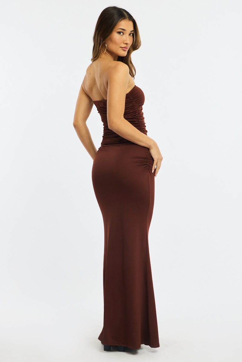 Brown Strapless Maxi Dress