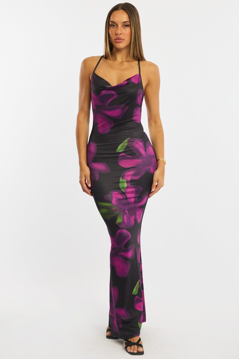 Black Floral Maxi Dress Strappy