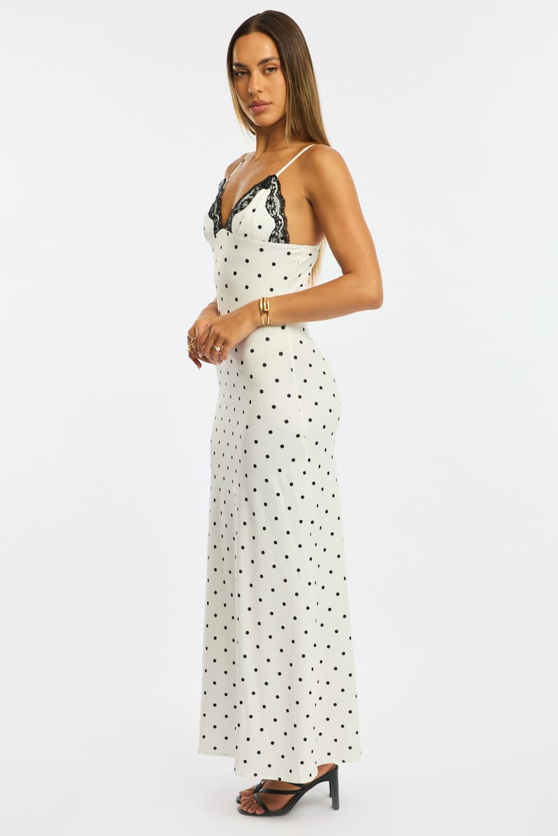 White Polka Dot Maxi Dress Lace Bust