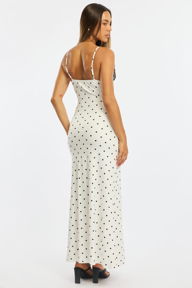 White Polka Dot Maxi Dress Lace Bust