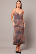 Brown Abstract Bodycon Maxi Dress Tank Top