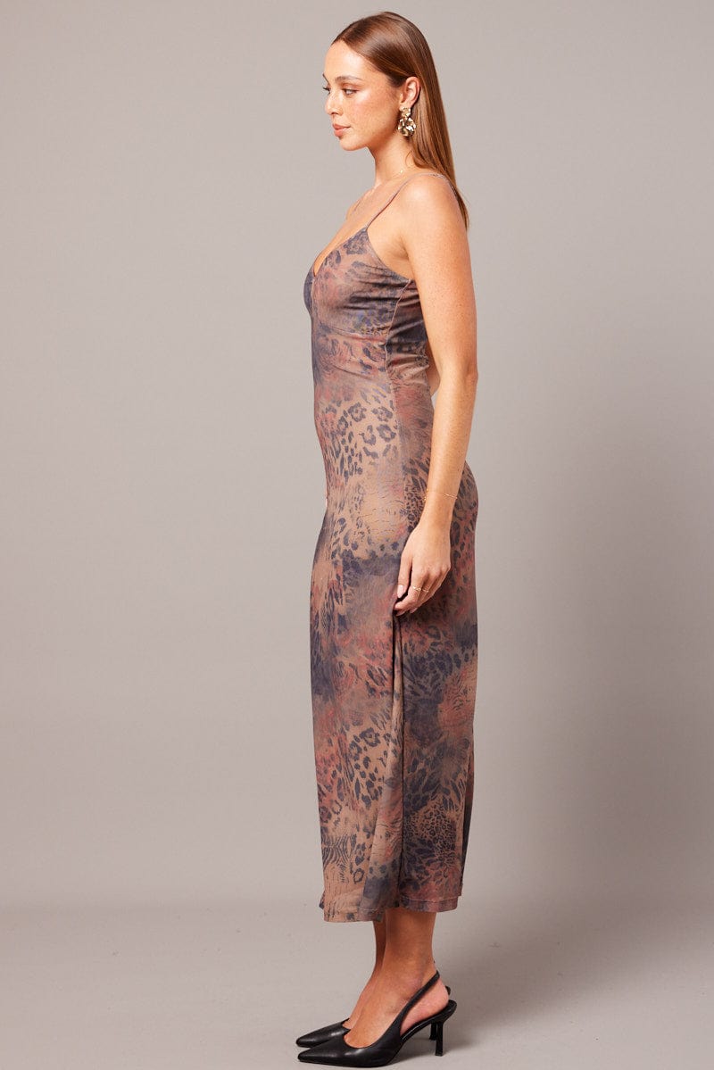 Brown Abstract Bodycon Maxi Dress Tank Top