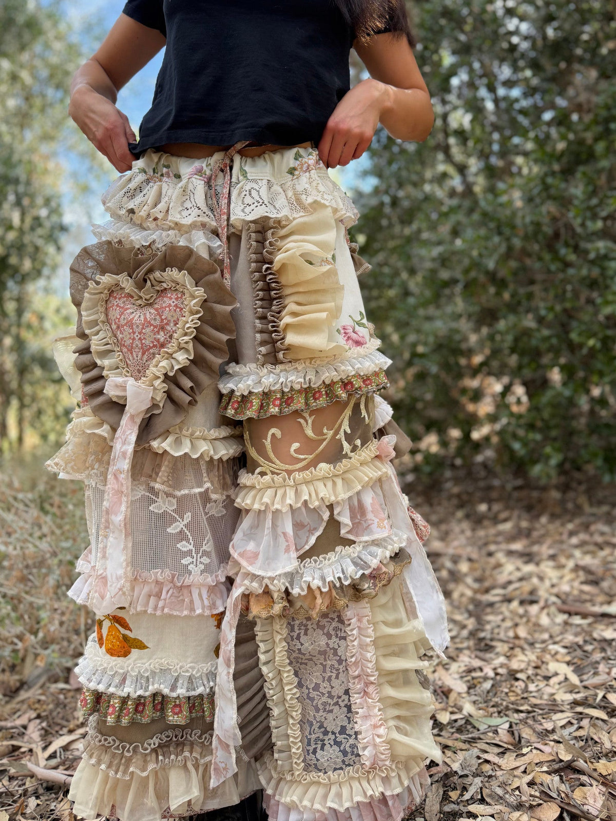 Upcycled Adjustable-Waist Ruffle Pants
