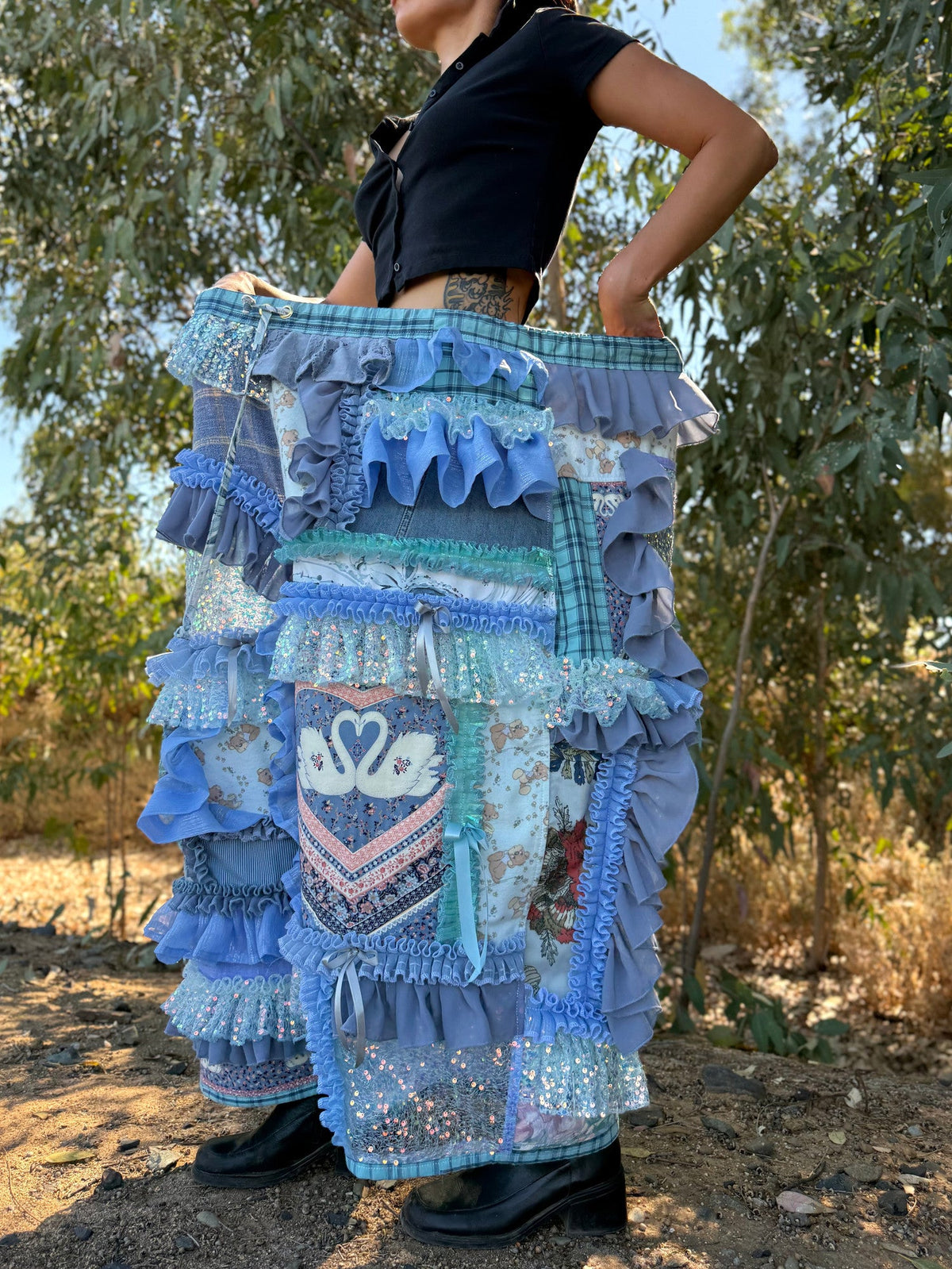 Upcycled Adjustable-Waist Ruffle Pants