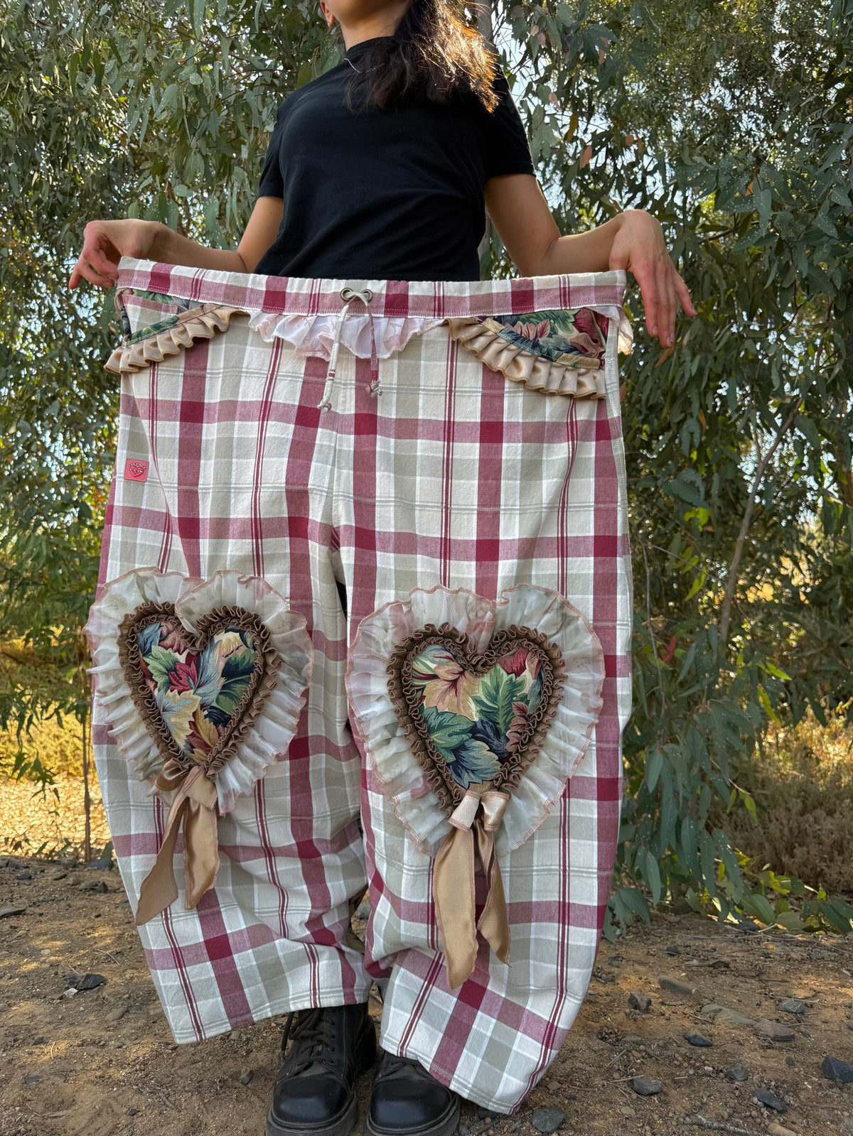 Upcycled Adjustable-Waist Ruffle Pants