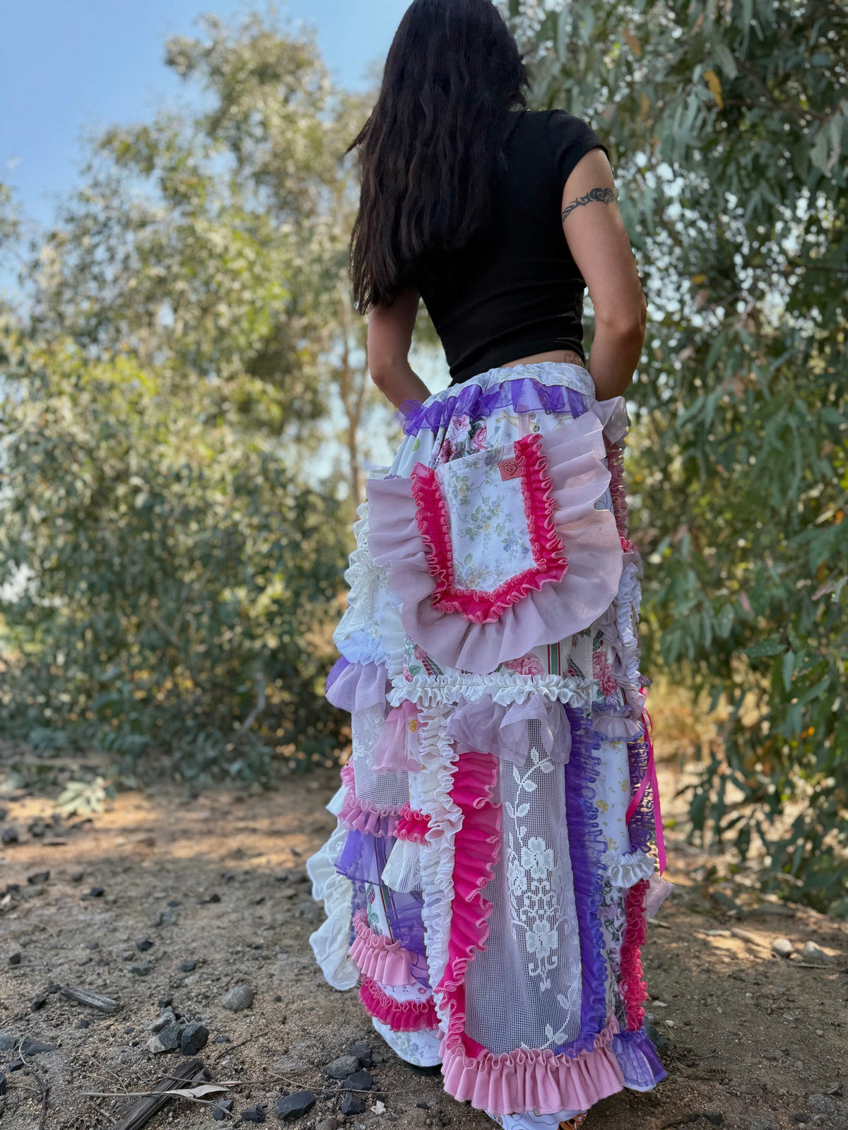 Upcycled Adjustable-Waist Ruffle Pants