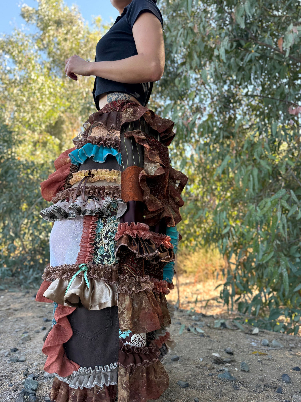 Upcycled Adjustable-Waist Ruffle Pants