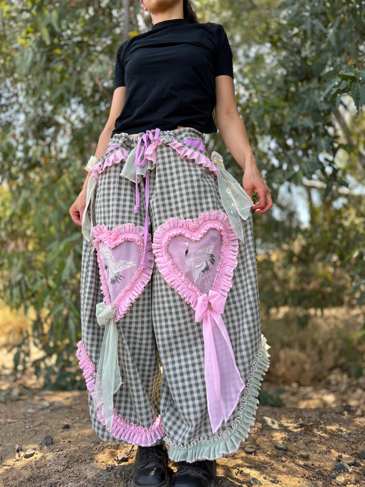 Upcycled Adjustable-Waist Ruffle Pants