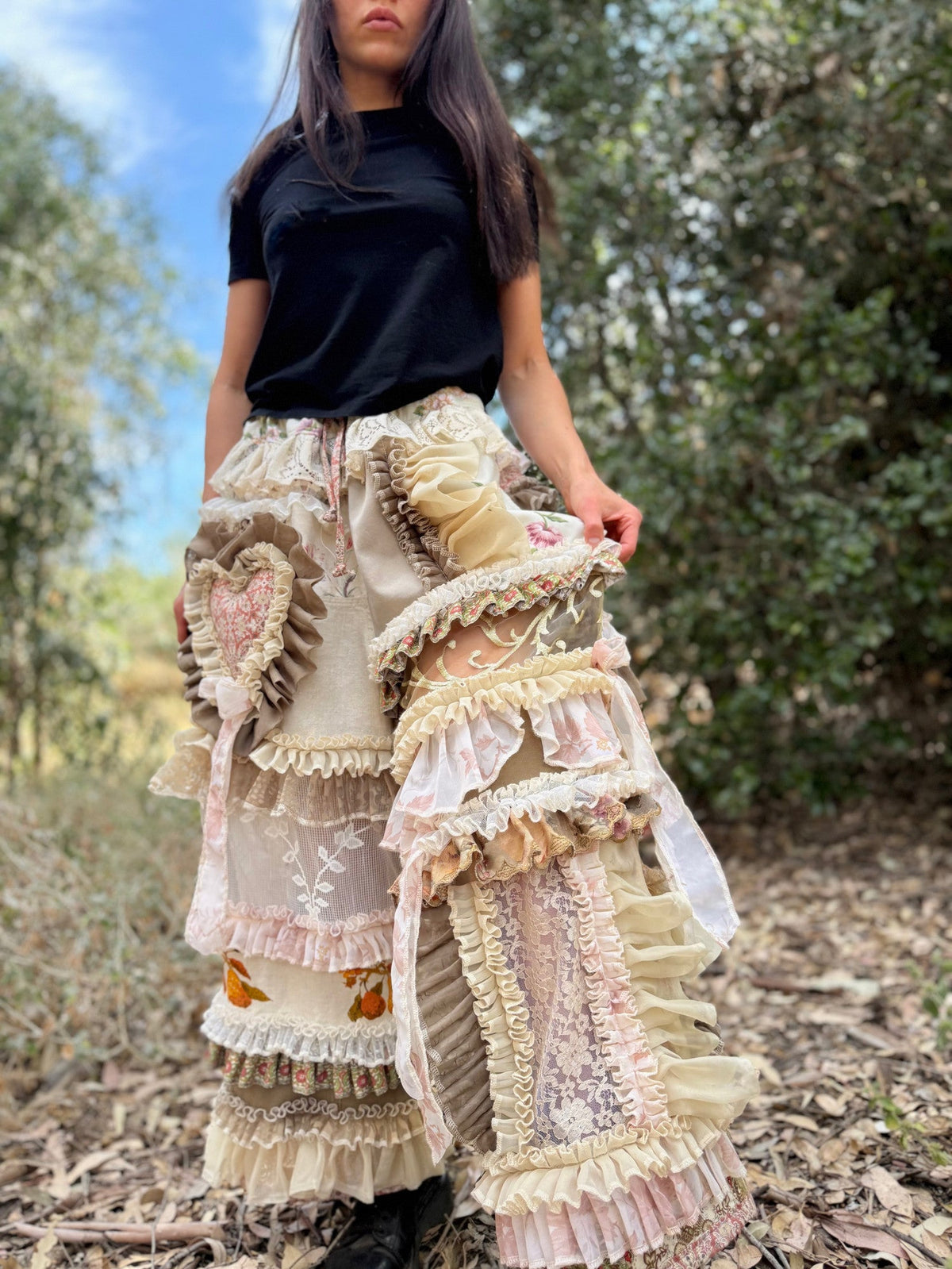 Upcycled Adjustable-Waist Ruffle Pants