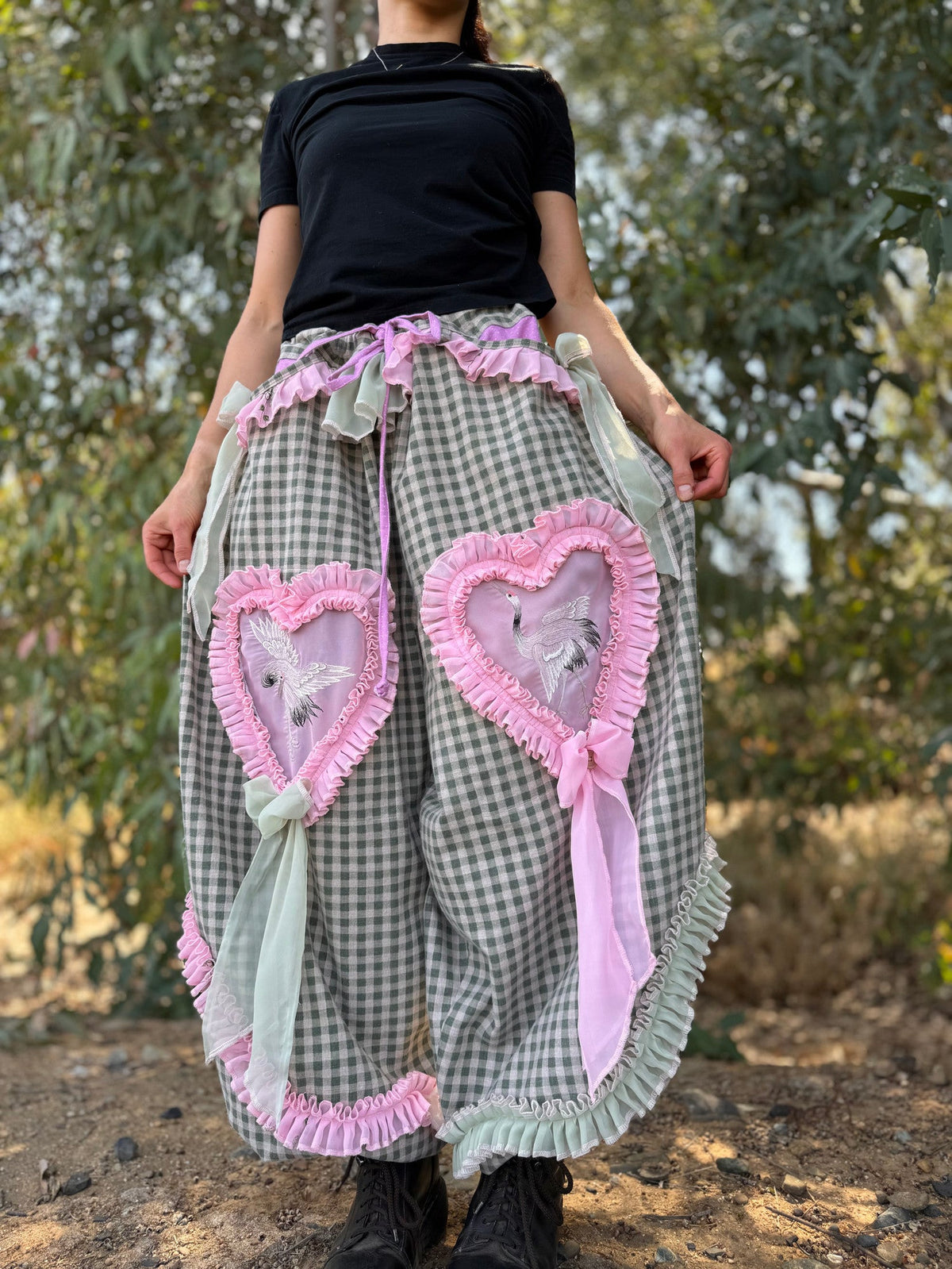 Upcycled Adjustable-Waist Ruffle Pants