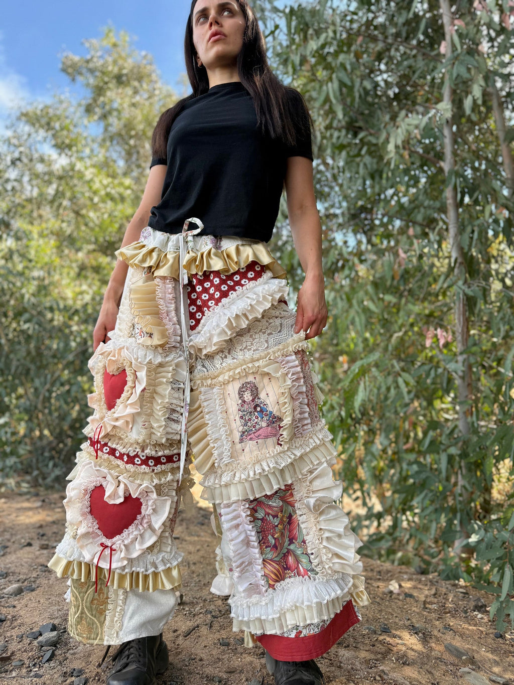 Upcycled Adjustable-Waist Ruffle Pants