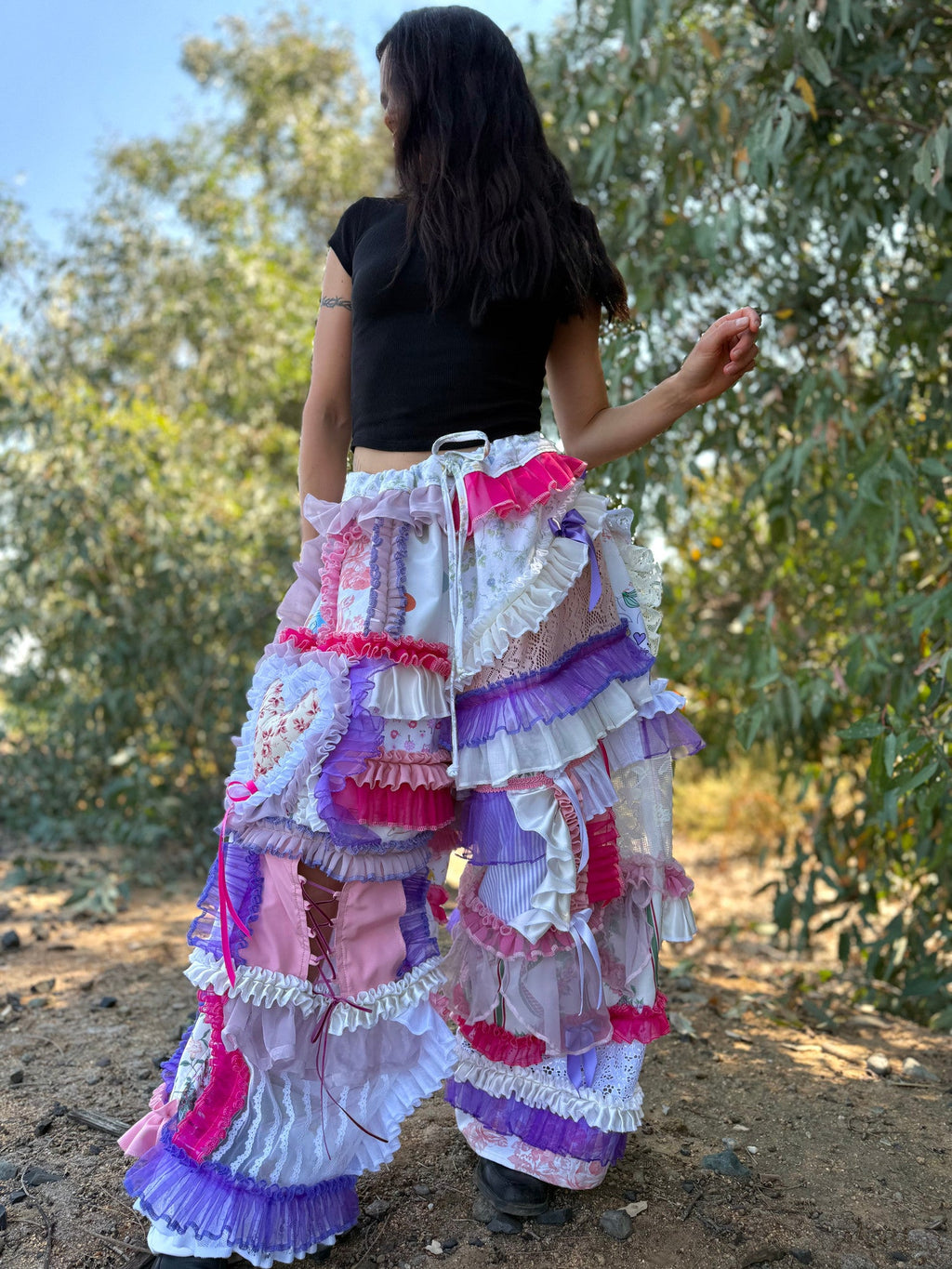 Upcycled Adjustable-Waist Ruffle Pants