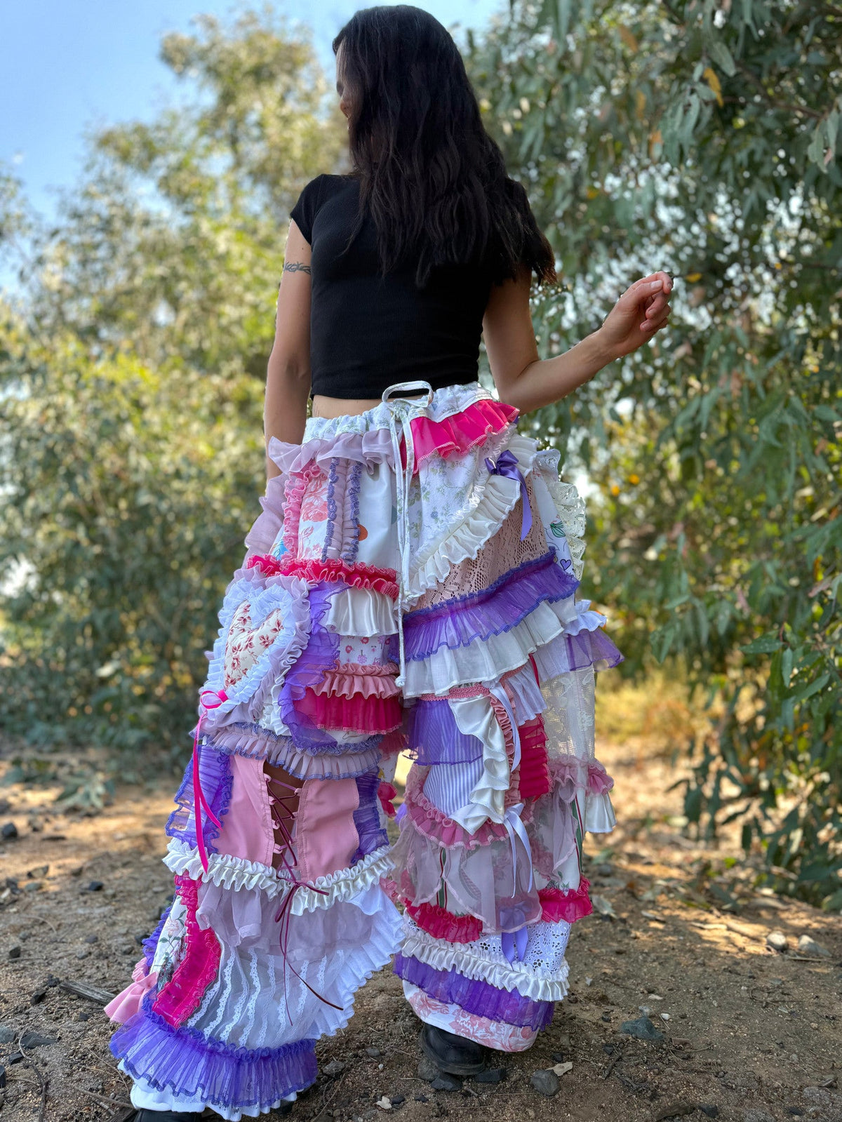 Upcycled Adjustable-Waist Ruffle Pants