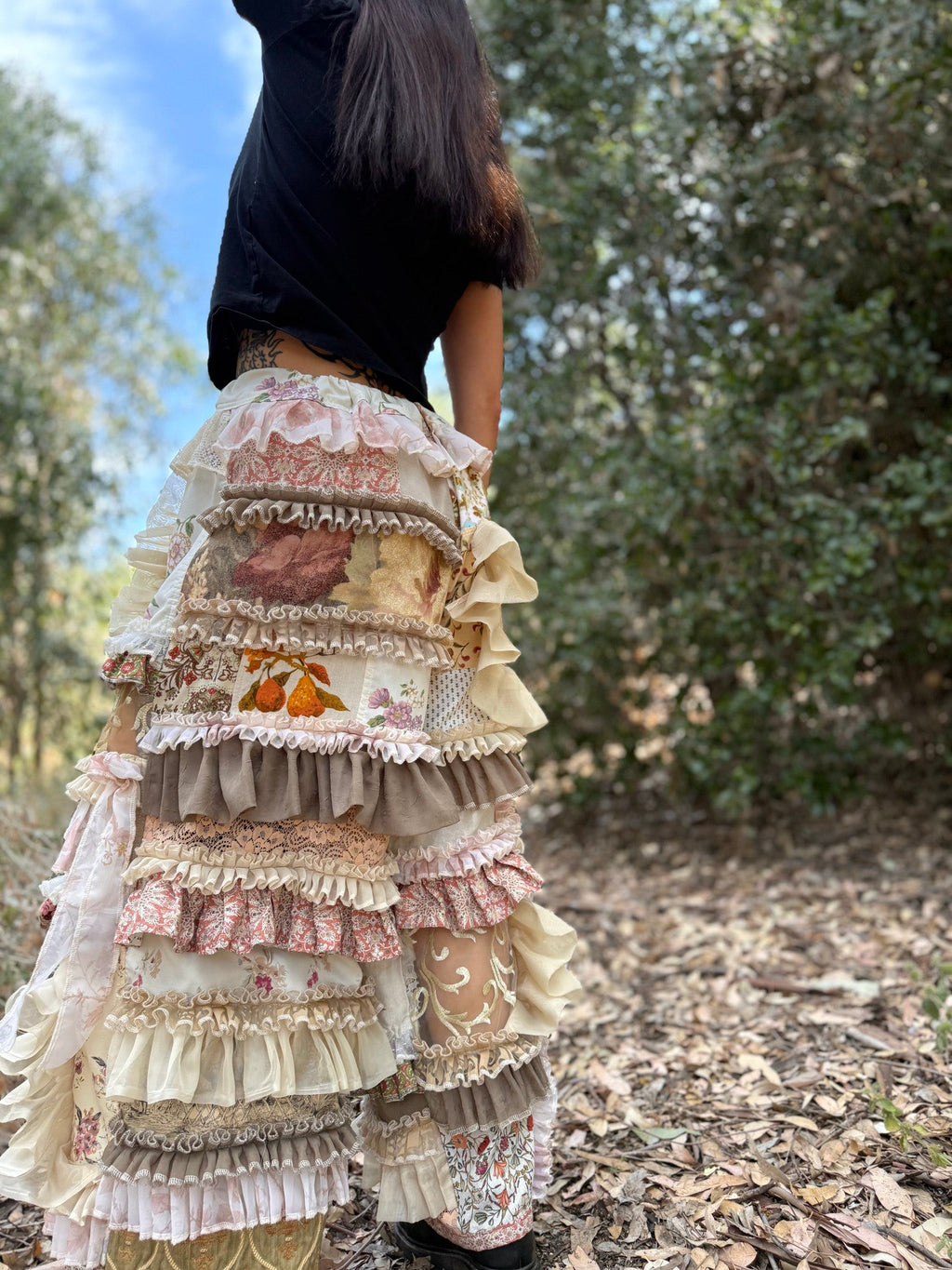 Upcycled Adjustable-Waist Ruffle Pants