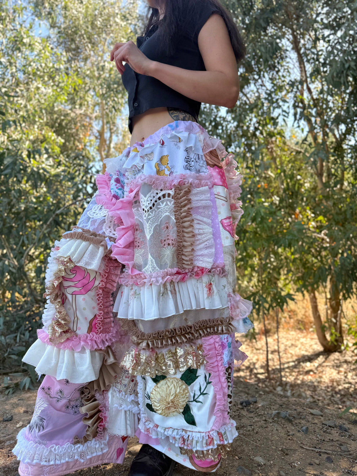 Upcycled Adjustable-Waist Ruffle Pants