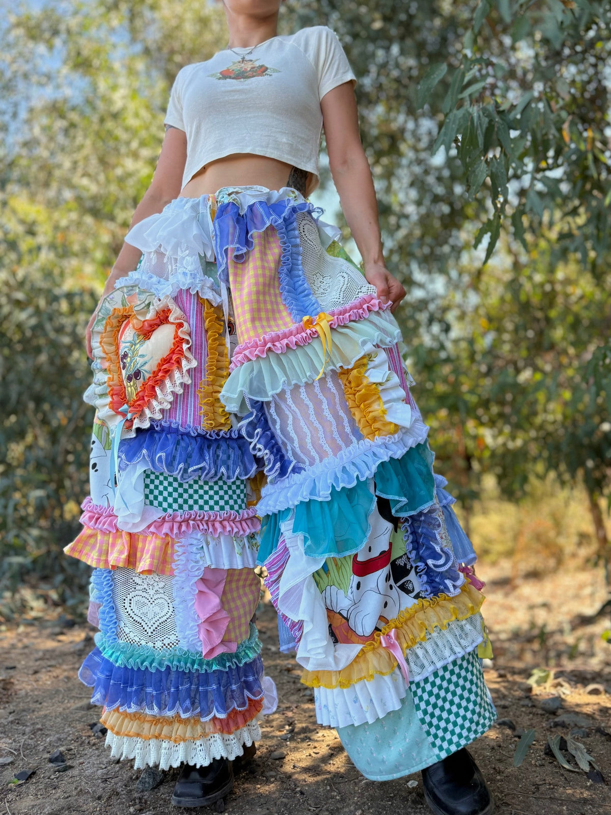 Upcycled Adjustable-Waist Ruffle Pants