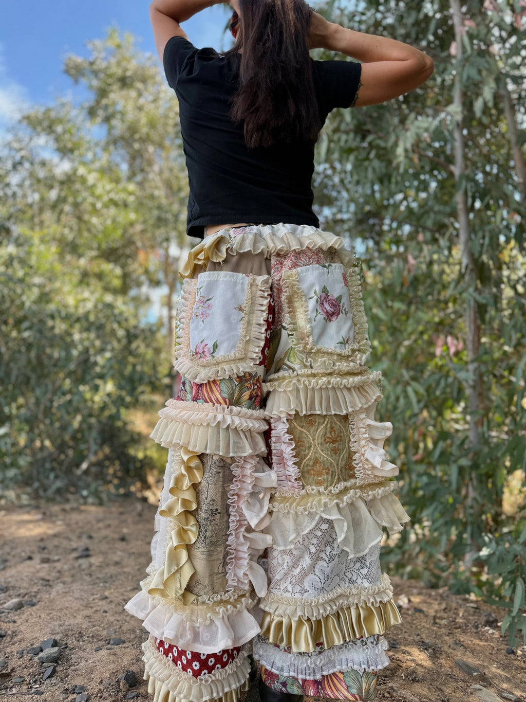 Upcycled Adjustable-Waist Ruffle Pants