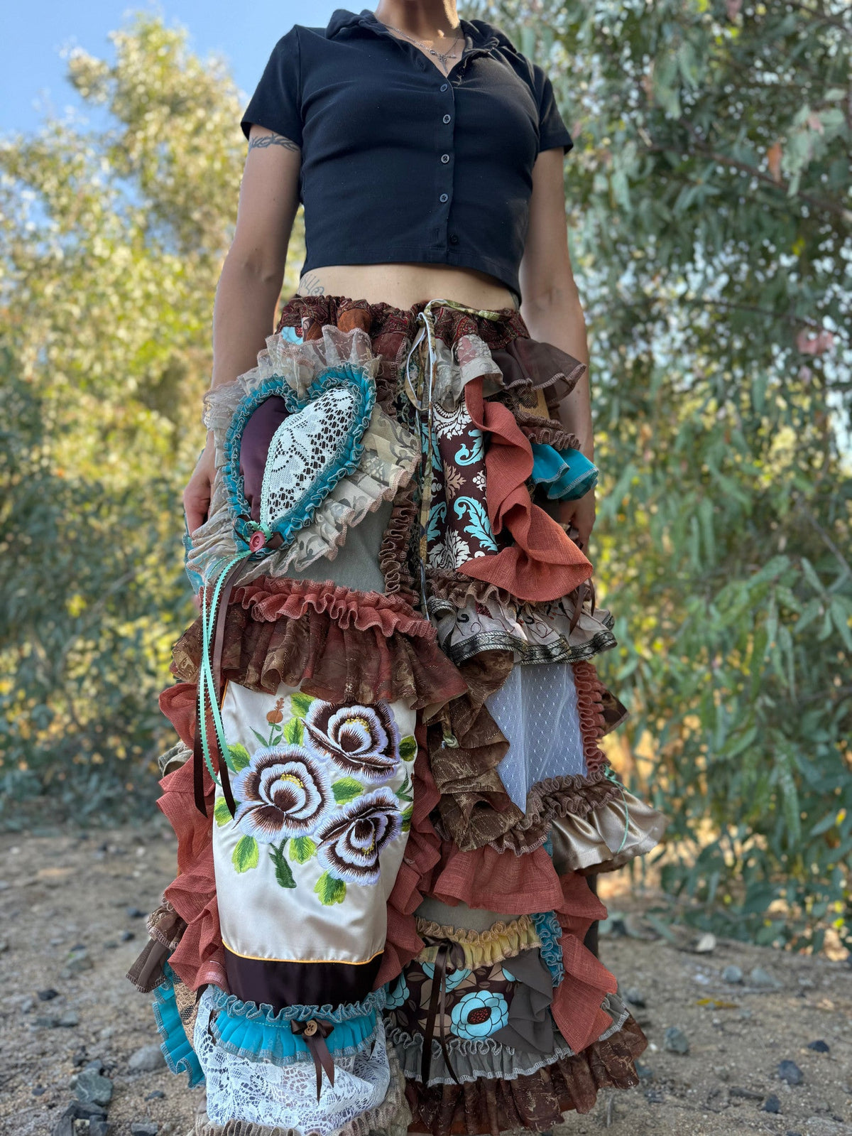 Upcycled Adjustable-Waist Ruffle Pants
