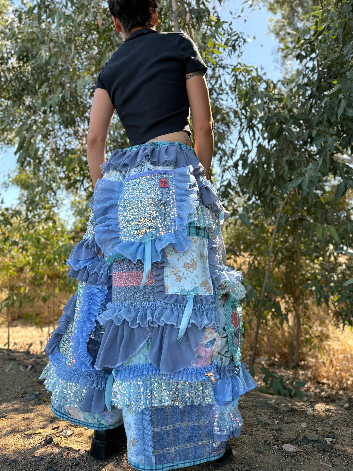 Upcycled Adjustable-Waist Ruffle Pants