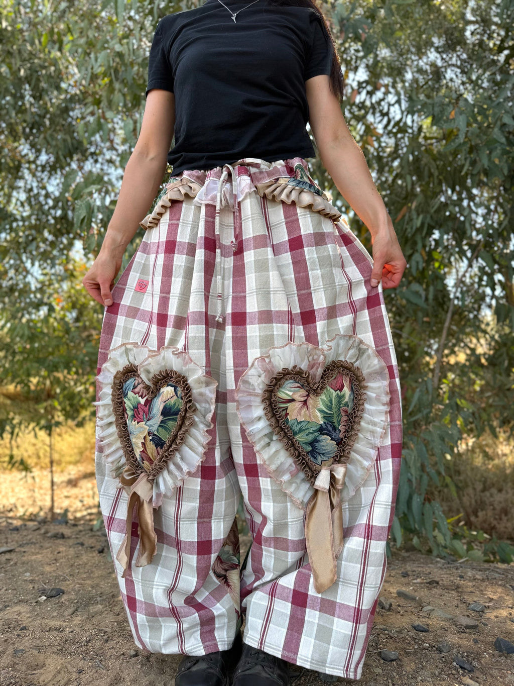 Upcycled Adjustable-Waist Ruffle Pants