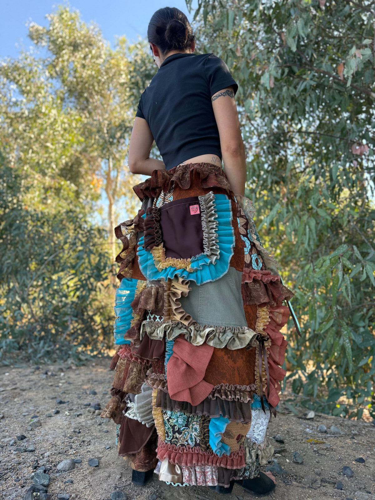 Upcycled Adjustable-Waist Ruffle Pants