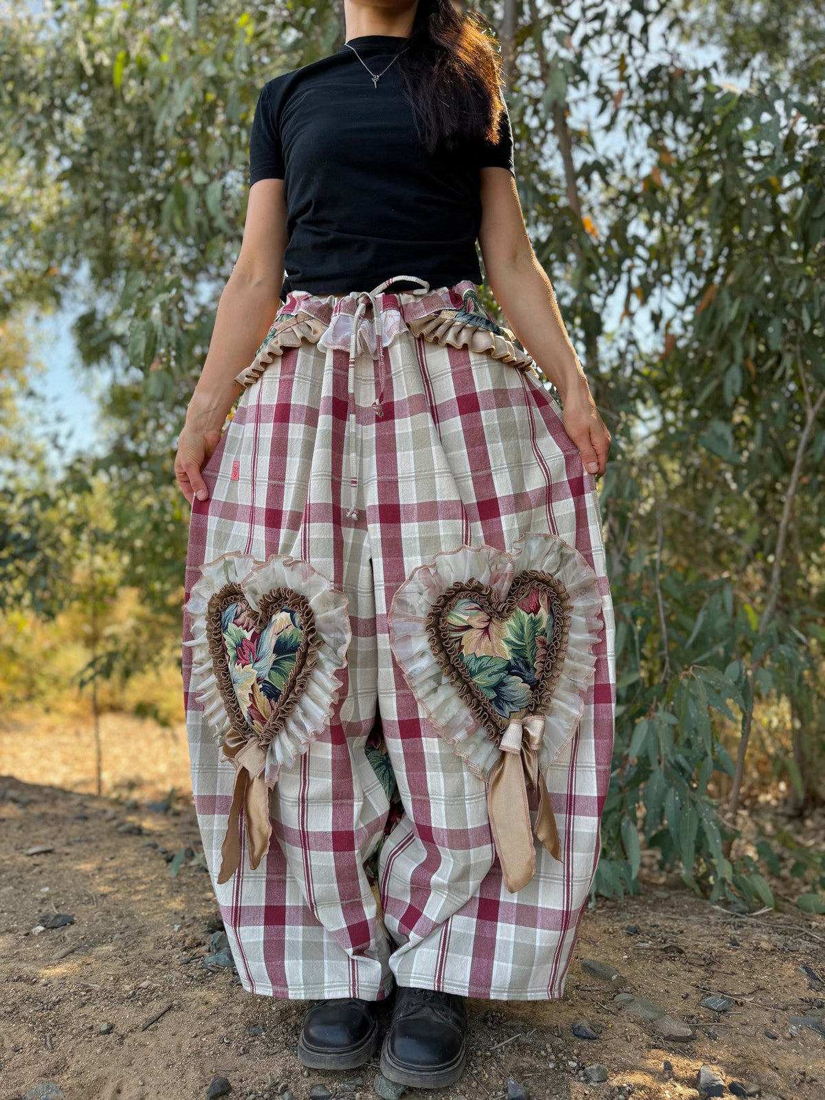 Upcycled Adjustable-Waist Ruffle Pants