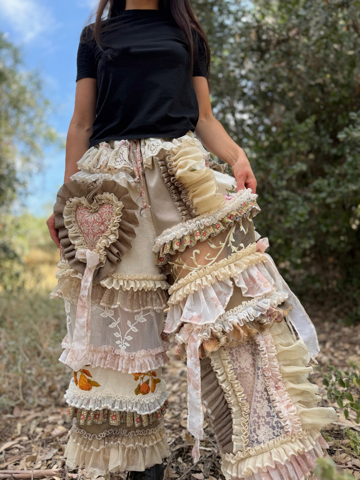 Upcycled Adjustable-Waist Ruffle Pants
