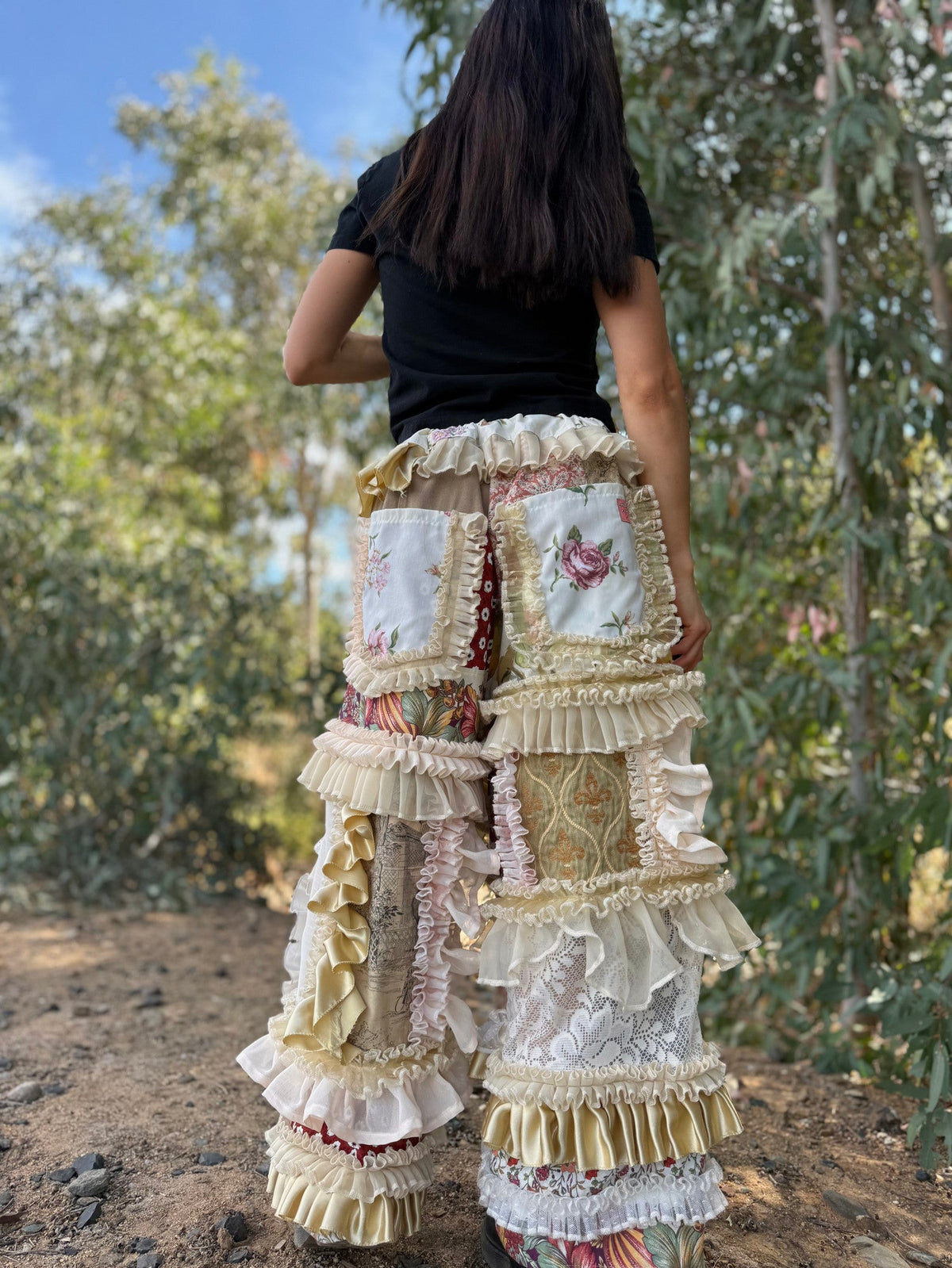 Upcycled Adjustable-Waist Ruffle Pants