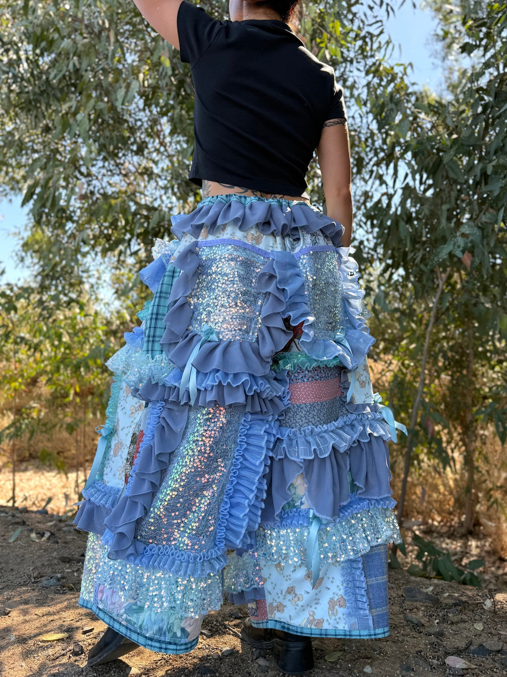 Upcycled Adjustable-Waist Ruffle Pants
