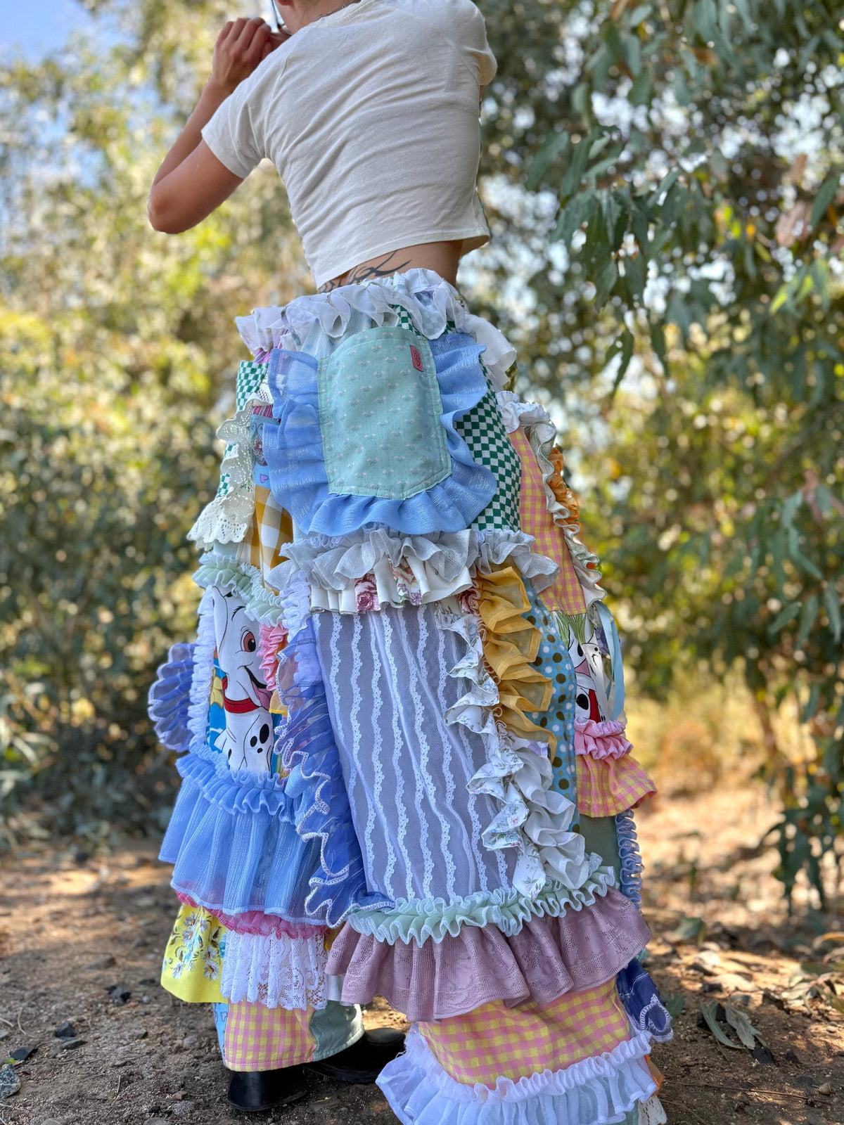 Upcycled Adjustable-Waist Ruffle Pants