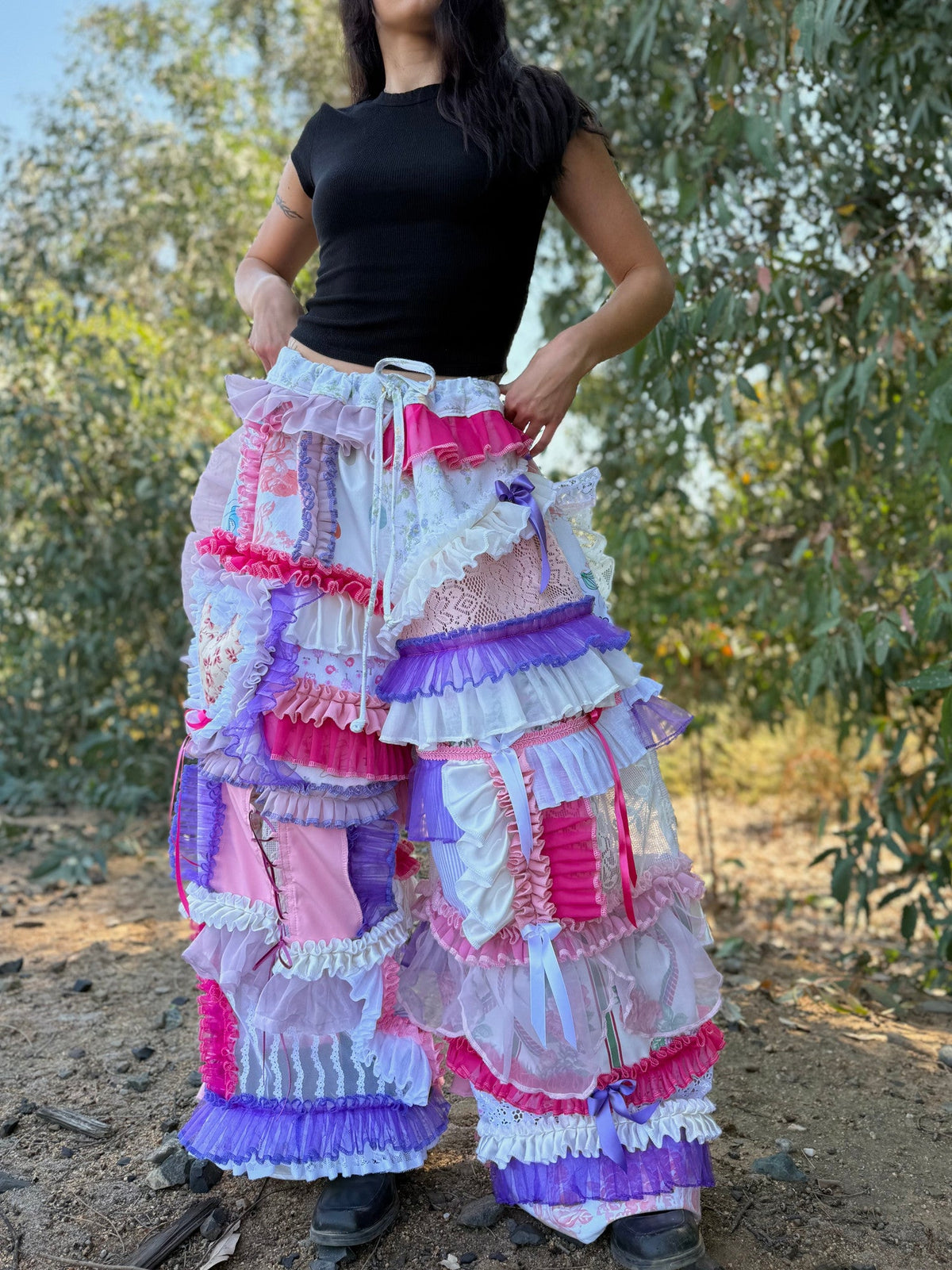Upcycled Adjustable-Waist Ruffle Pants